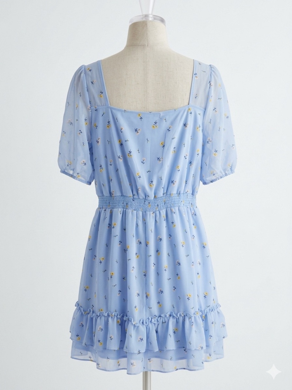 Light Blue Floral Smocked Waist Plus Size Dress - Picture 2 of 6